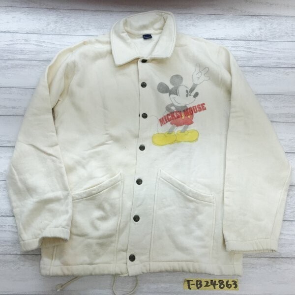 DISNEY ディズニー メンズ ミッキーマウス 裏ボア 綿100% スウェットジャケット L 黄色ベージュ拍卖