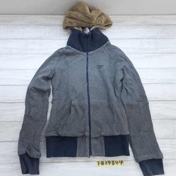 TOMMY GIRL トミーガール レディース ファーフード付き ジップ ニットジャケット グレー拍卖