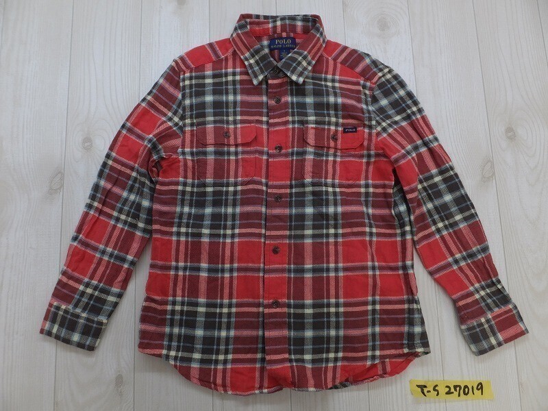 Polo Ralph Lauren ラルフローレン キッズ チェック柄 ダブルポケット フランネルシャツ 7 赤茶ベージュ拍卖