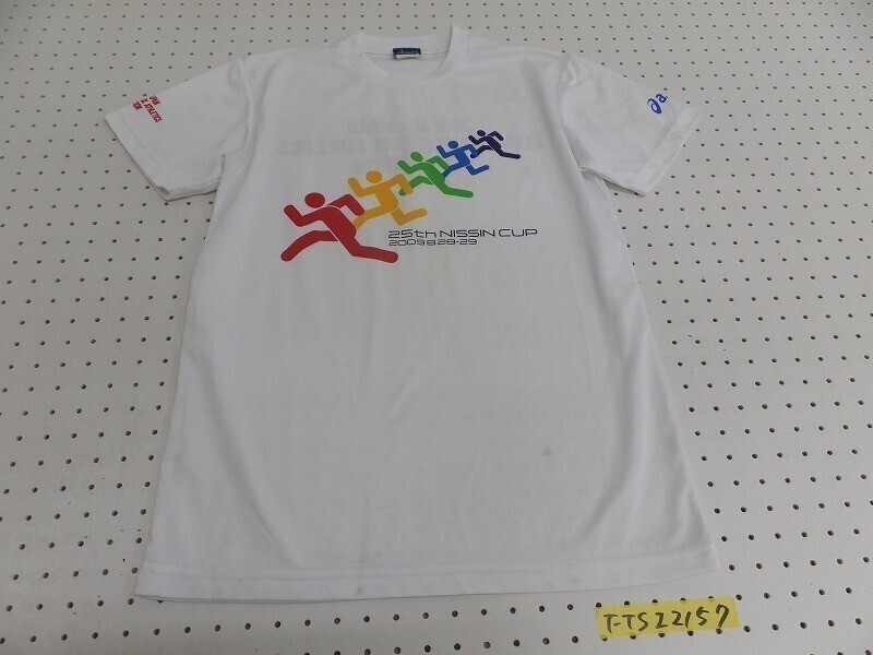 asics アシックス メンズ レディース 日清食品 全国 小学生 陸上競技交流大会 Tシャツ 白×カラフル拍卖