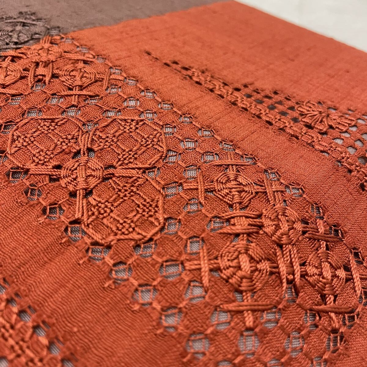 名古屋帯 紬 素敵なドロンワーク 九寸 正絹 着物 W-7642拍卖