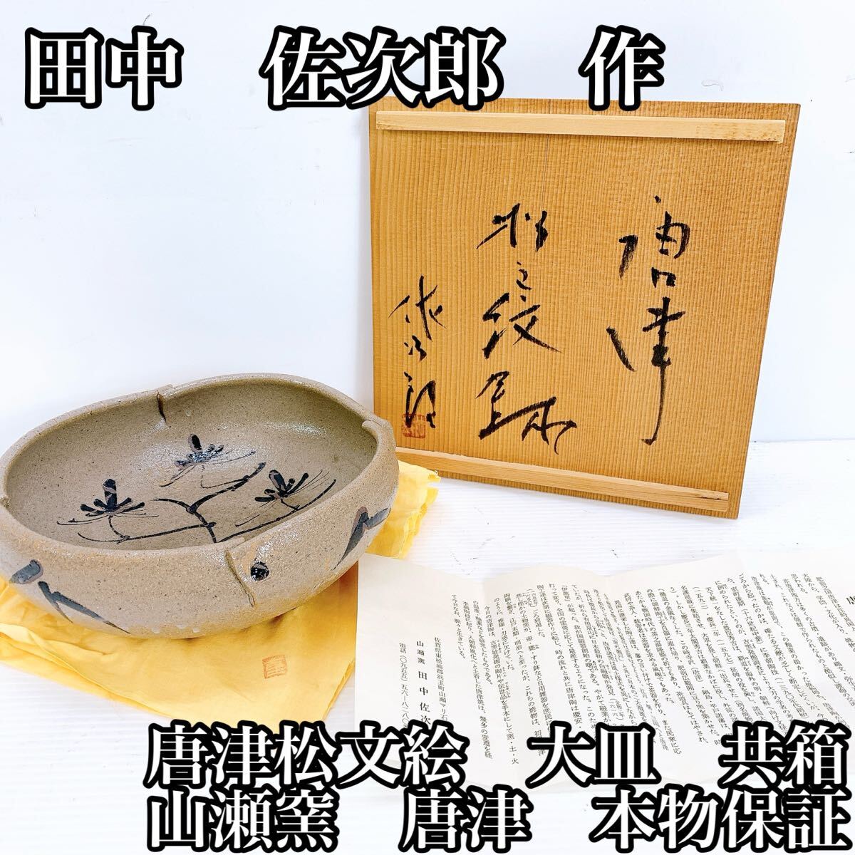 M-898 田中佐次郎 唐津松文絵 大皿 山瀬窯 唐津焼 共箱付 本物保証 21.5cm 工芸美術 伝統工芸 和食器 茶道具 骨董品 伝統工芸 芸術 美術拍卖
