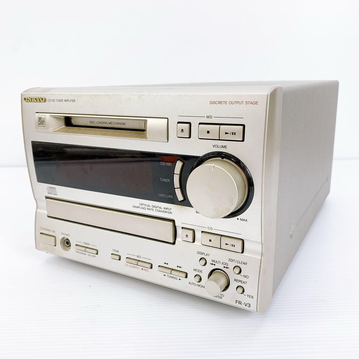 Y-568 ONKYO FR-V3 CD/MD チューナーアンプ シルバー 通電OK ジャンク品 再生プレーヤー オーディオ コンポ 部品取り オンキョー拍卖