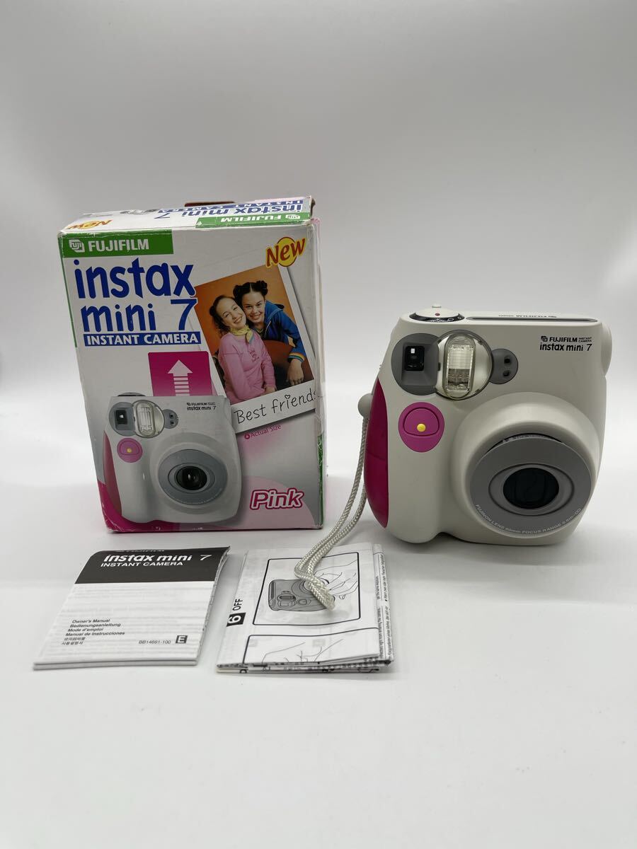 【1円スタート】FUJIFILM インスタントカメラ instax mini 7 ピンク 動作未確認 箱・説明書付き拍卖