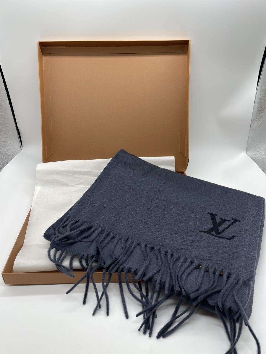 【未使用】LOUIS VUITTON ルイヴィトン カシミヤ マフラー グレー イタリア製 正規品 箱付き 高級 メンズ レディース Scarf Made in Italy拍卖