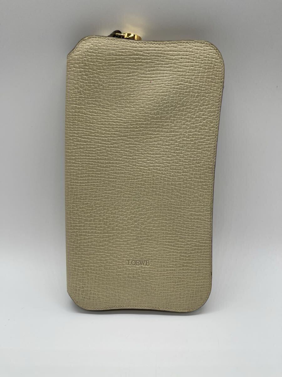 1円スタート LOEWE ロエベ ヴィンテージ レザー クラッチバッグ セカンドポーチ ベージュ系 スペイン製 希少拍卖