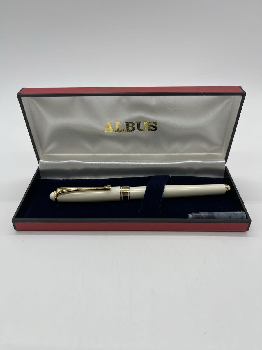 【1円スタート】ALBUS 万年筆 ホワイト×ゴールド 美品 ペン先刻印 IRIDIUM POINT GERMANY 箱付き拍卖