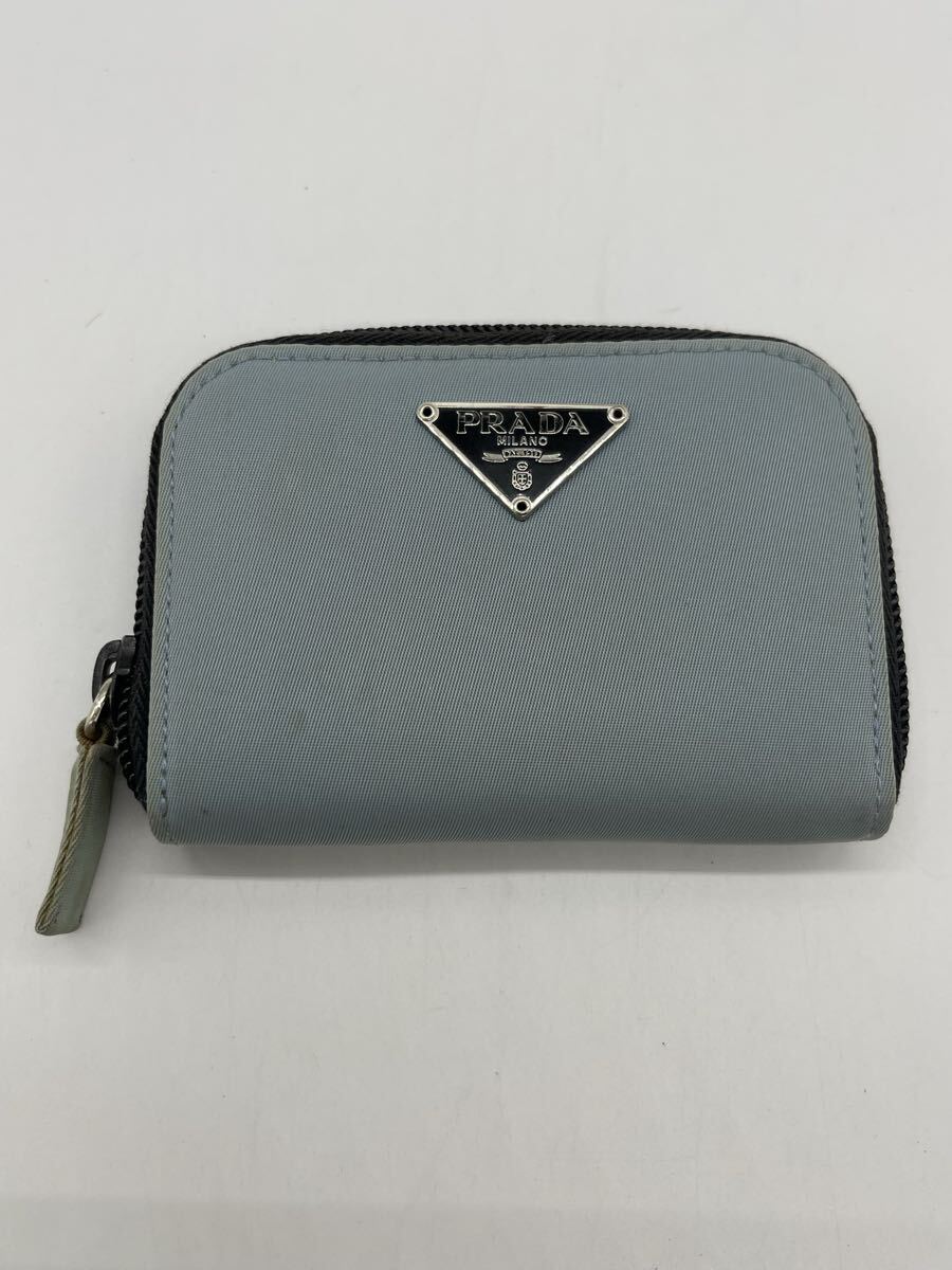 【1円スタート】PRADA プラダ コインケース 小銭入れ ナイロン×レザー 水色 イタリア製 Made in Italy ロゴプレート付き拍卖