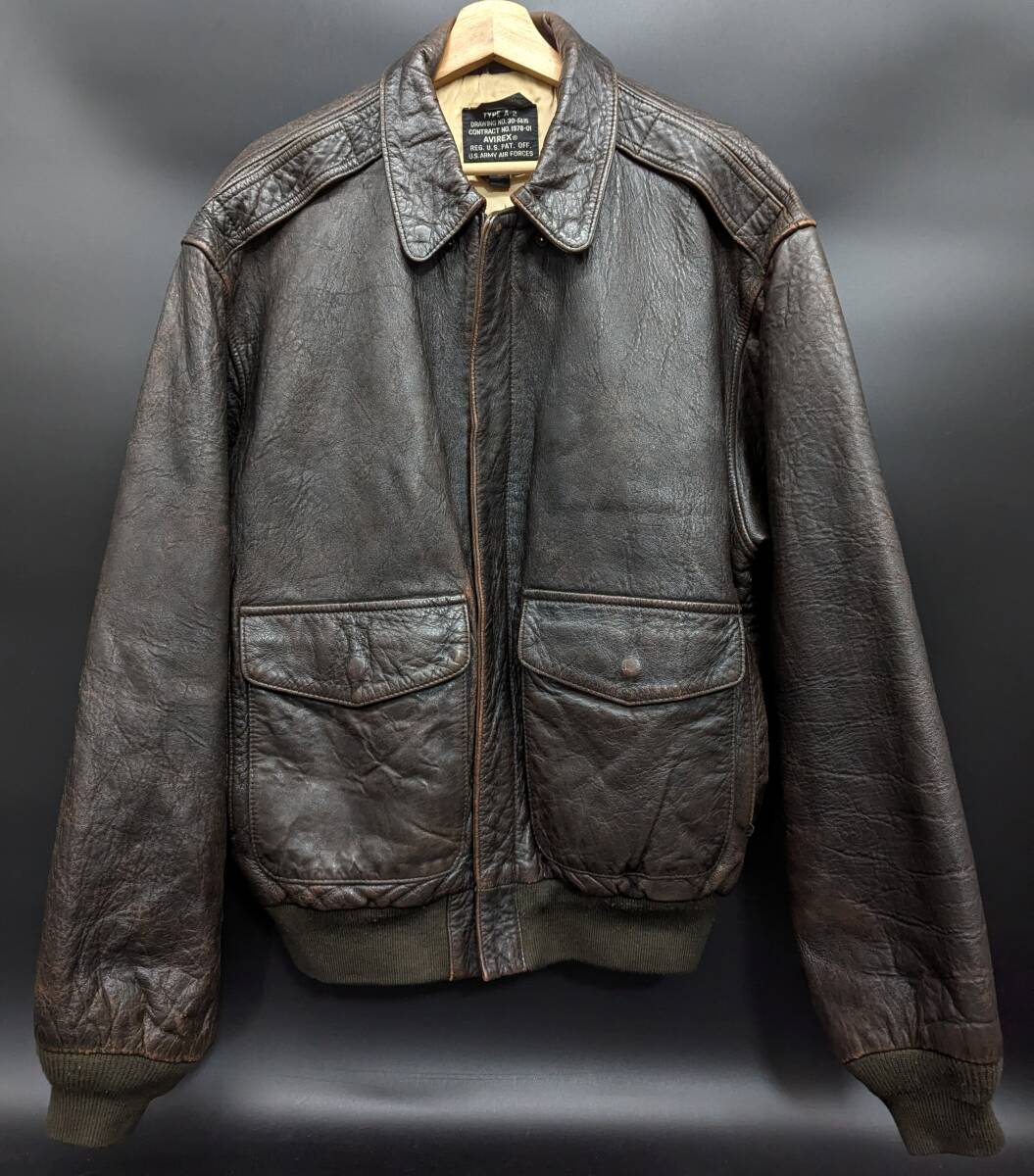5014S AVIREX アヴィレックス 牛革レザー US ARMY AIR FORCE A-2 フライトジャケット 裏地 星条旗 Lサイズ拍卖