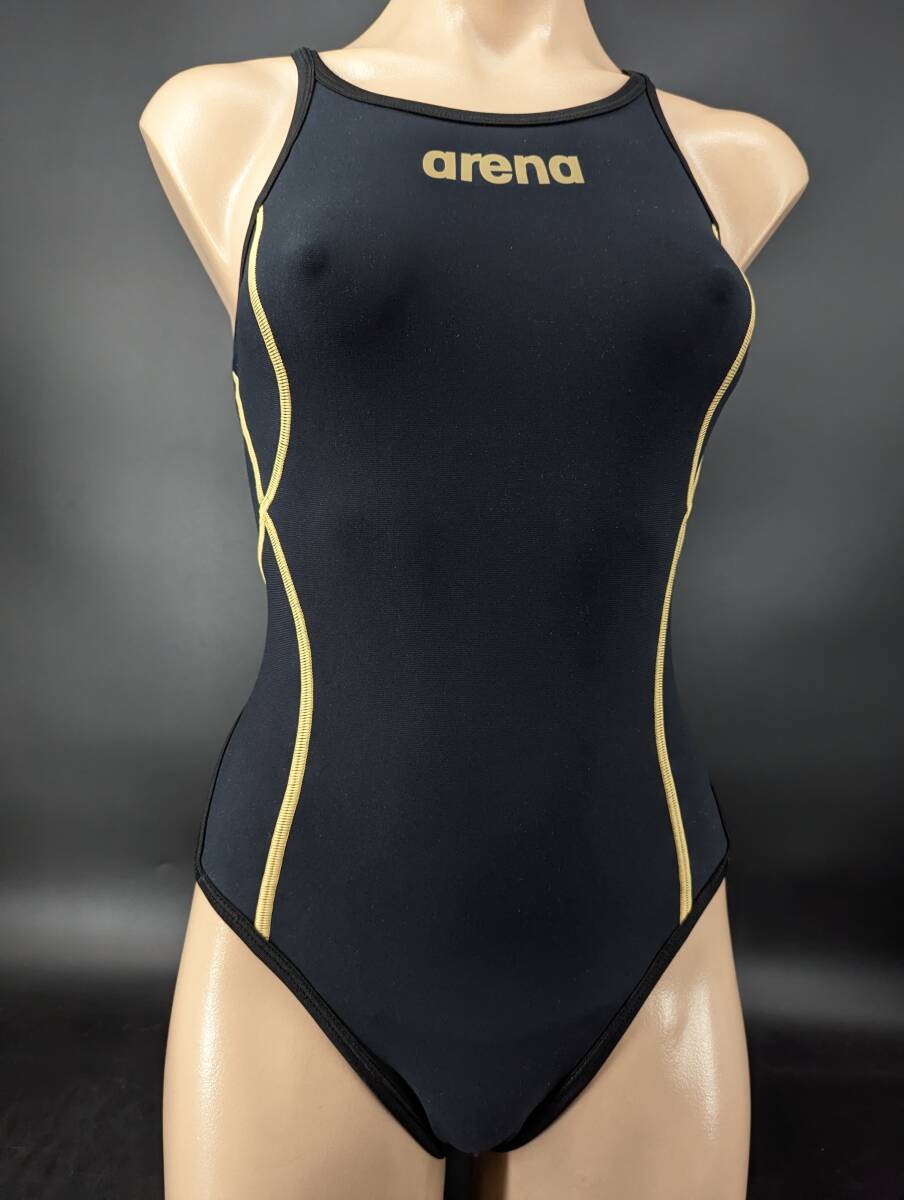 5016C 送料185円♪ arena アリーナ SAR-2100W TOUGHSUIT タフスーツ ブラック ゴールド系ライン ハイカット 競泳水着 M拍卖