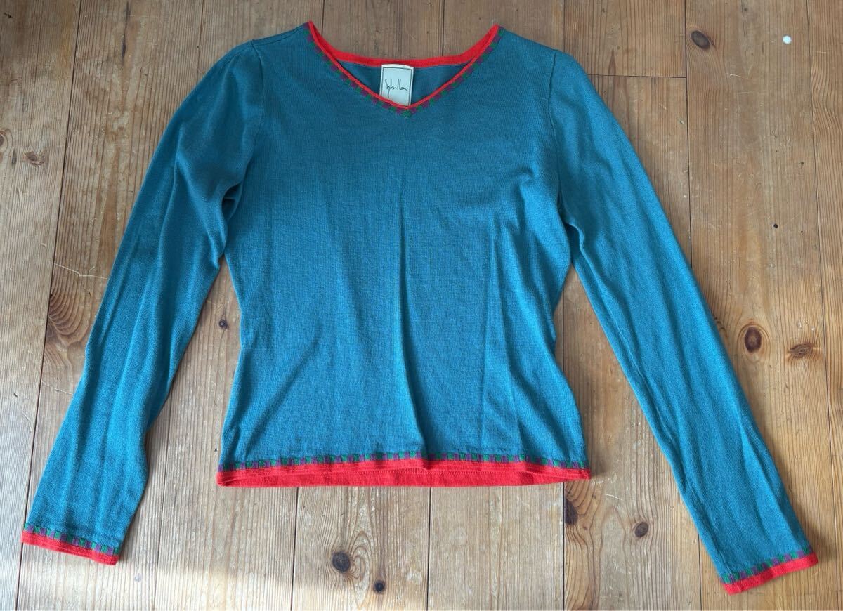 ★シビラ★ブルーグリーン カシミヤ入りコットンセーターM【送料無料】拍卖