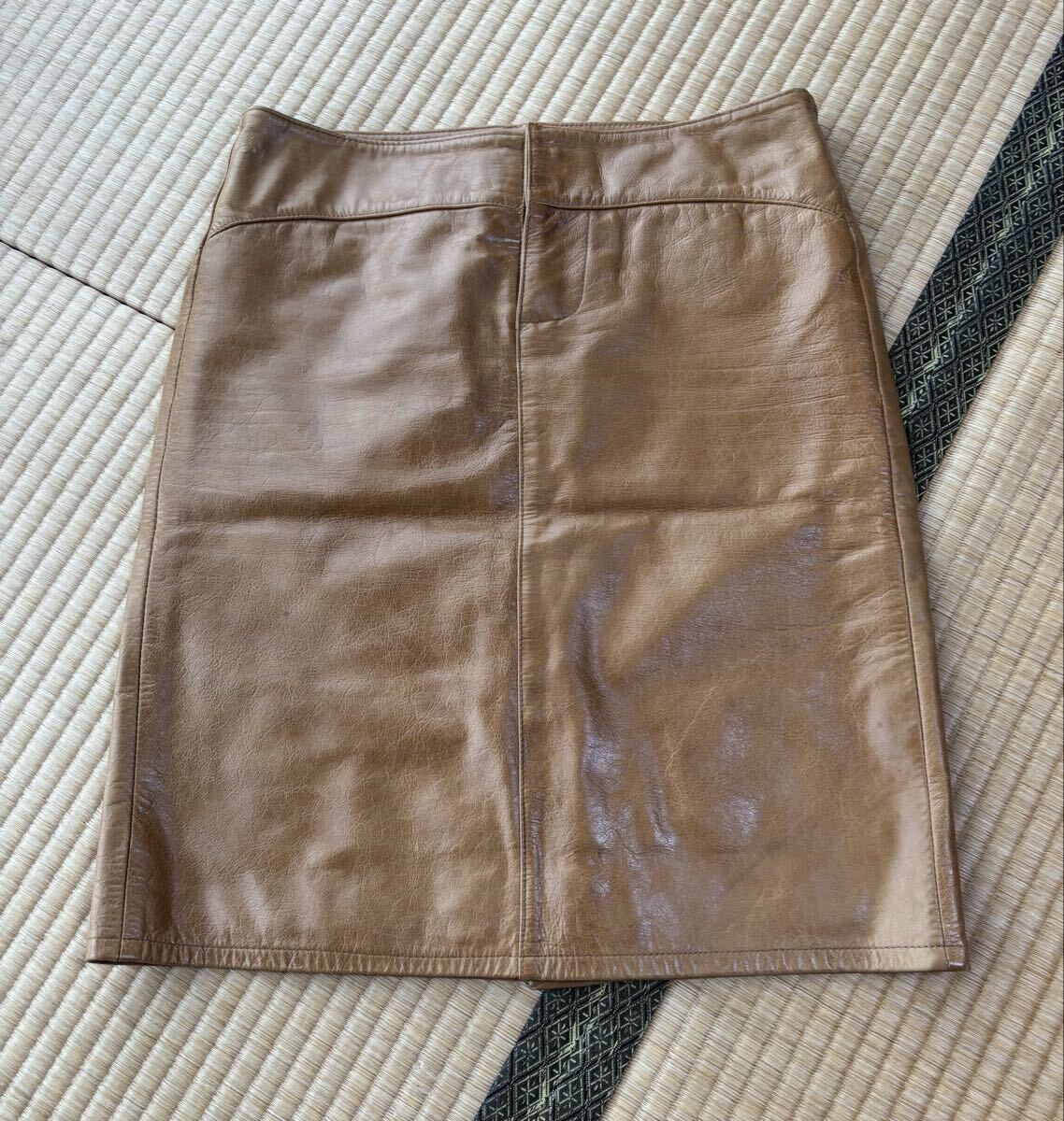 GAP レザースカート ベージュ ブラウン 牛革 裏地有拍卖