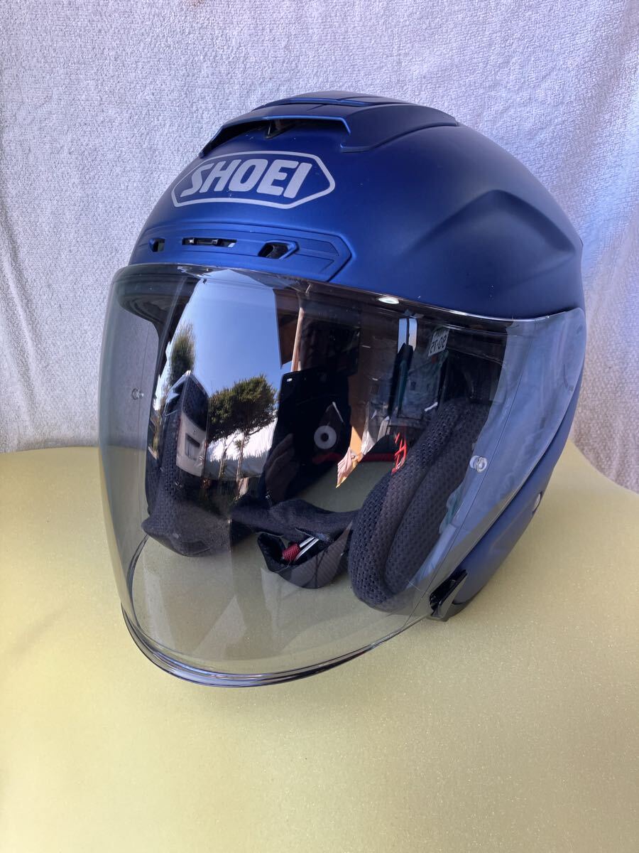 SHOEI ジェットヘルメット J-FORCE4 【サイズL】59cm スクリーン2枚 スモークスクリーン人気の廃盤マットブルーカラー拍卖