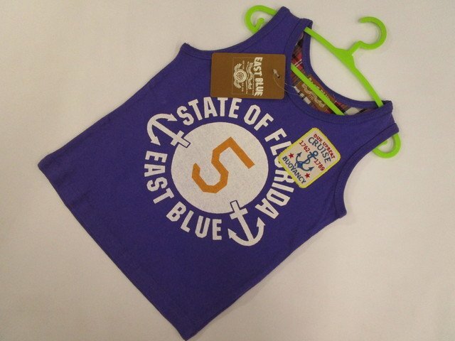 キッズ 新品タグ付 イーストブルー EAST BLUE ラウンドネック タンクトップ 110 パープル地 ホワイト 英字プリント 【メール便可】拍卖