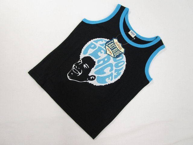 キッズ 新品タグ付 GOOD EAST BLUE NEWS ラウンドネック タンクトップ 110 ブラック ブルー系 ホワイト 英字プリント 【メール便可】拍卖