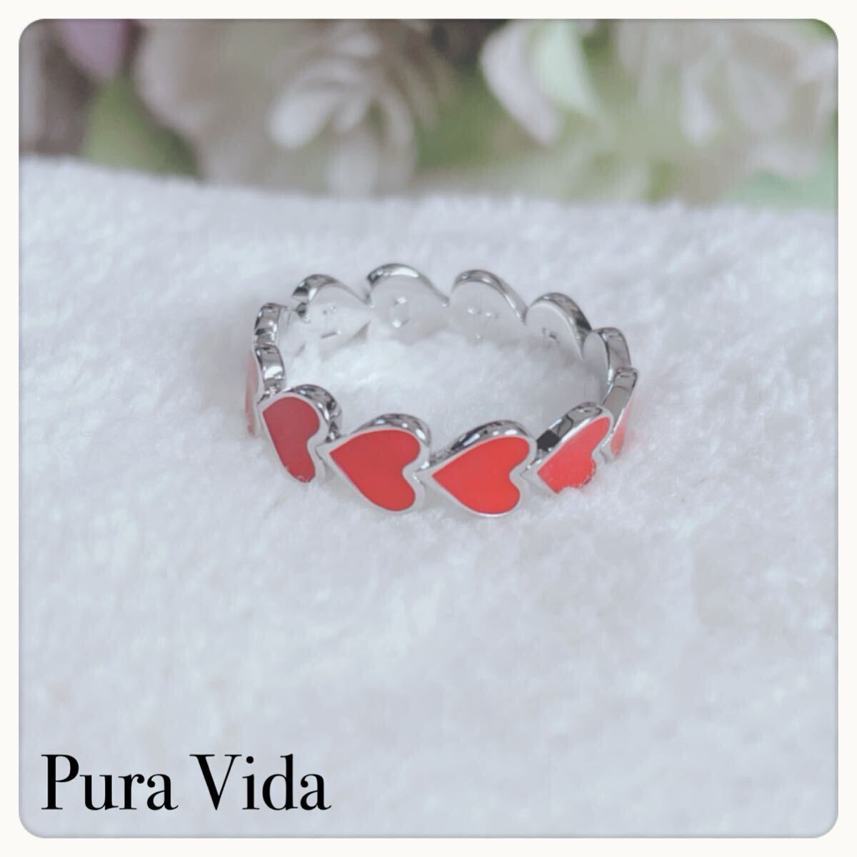 【未使用タグ付】Pura Vida ピュラビーダ ハート エナメル リング 7号 シルバー レッド 入手困難 ラブ LOVE 刻印 指輪拍卖