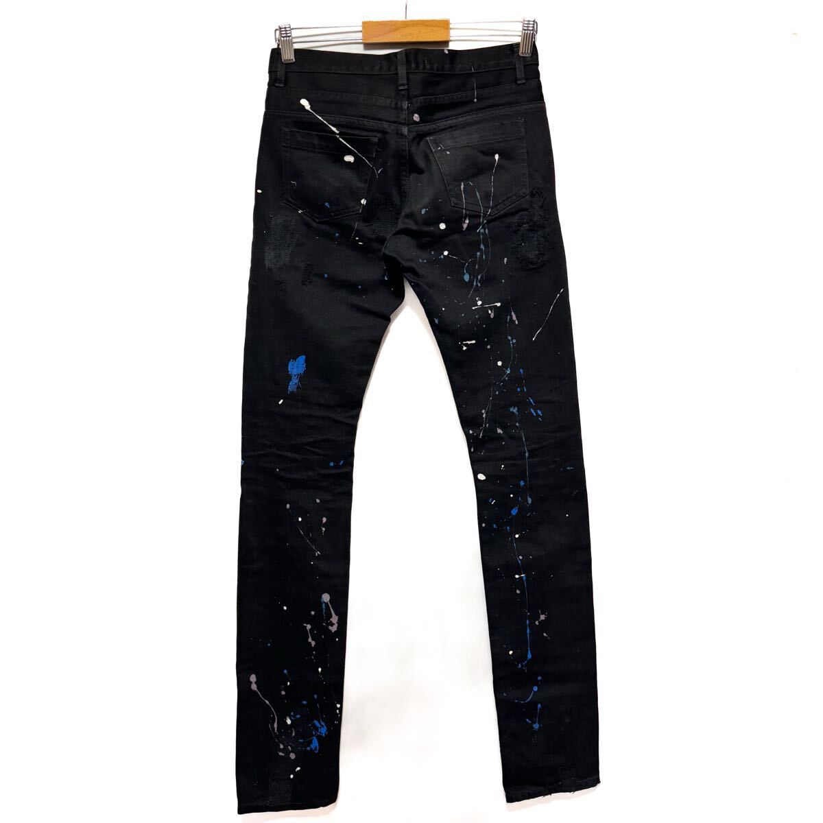 トレンド【diet butcher slim skin ダイエットブッチャースリムスキン】デストロイ ダメージ加工/ ペイント/デニム パンツ/ブラックデニム拍卖