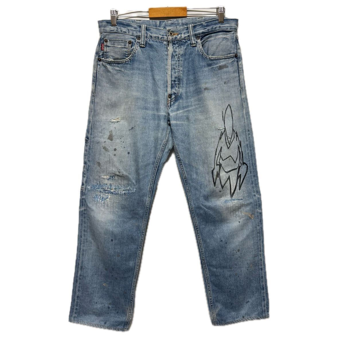 希少【FUTURA フューチュラ【商品名】archive ペイント ダメージ加工/デニム パンツ/赤耳 ペインターパンツ拍卖
