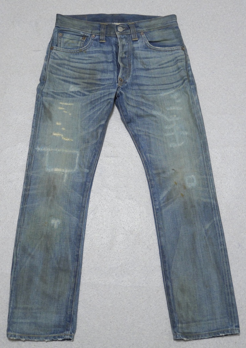RRL R21 ダメージリペア加工 デニムパンツ 青 25 レディース 赤耳 バックシンチ 革パッチ ダブルアールエル拍卖