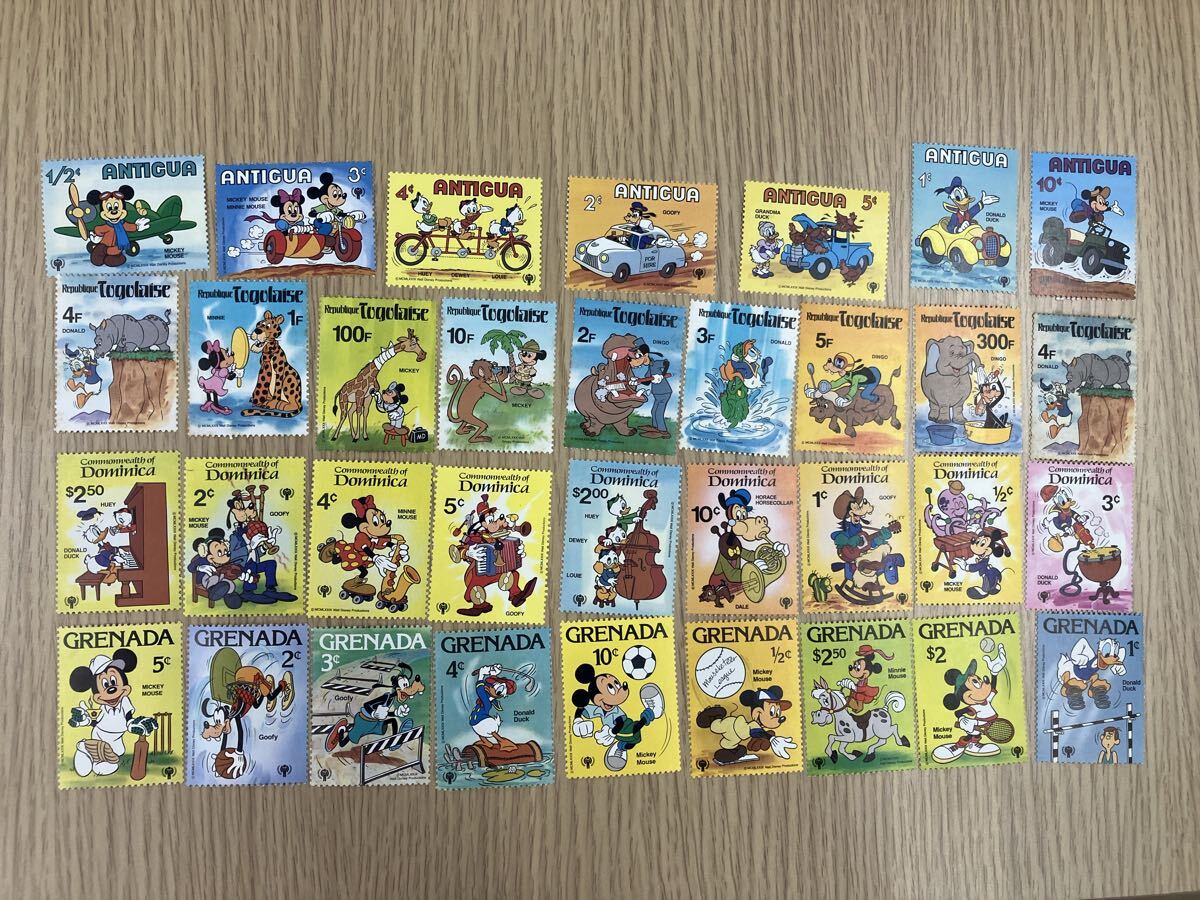 【ディズニー切手】ミッキー&ドナルドなど 1979-1980年 アンティグア・トーゴ・ドミニカ・グレナダ 4国セット 未使用 コレクション向け拍卖