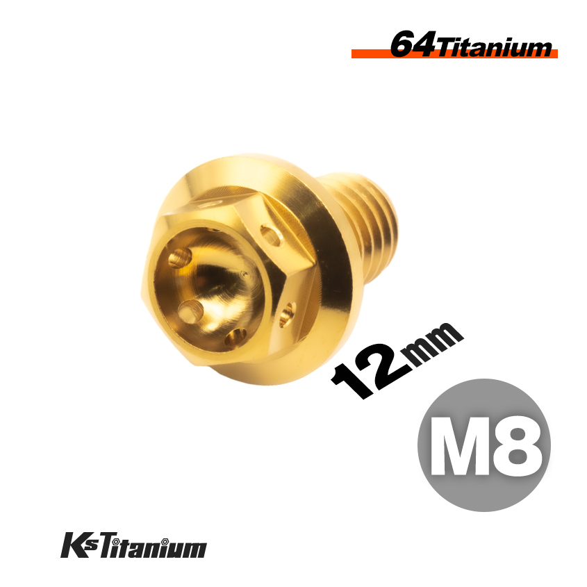 チタンボルト M8×12 P1.25 ゴールド 64チタン オイルドレンボルト ワイヤーロック ワイヤリング フランジ レース サーキット 競技用に拍卖
