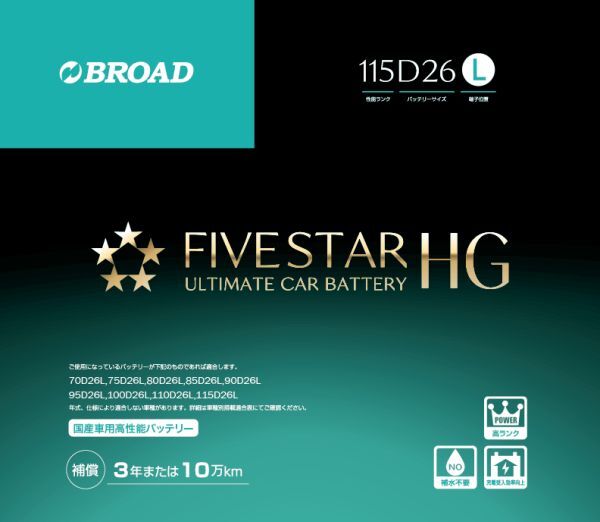 115D26L FIVESTARHG ファイブスターHG セミシールドメンテナンスフリーバッテリー 送料無料(沖縄・離島・北海道は除く)拍卖