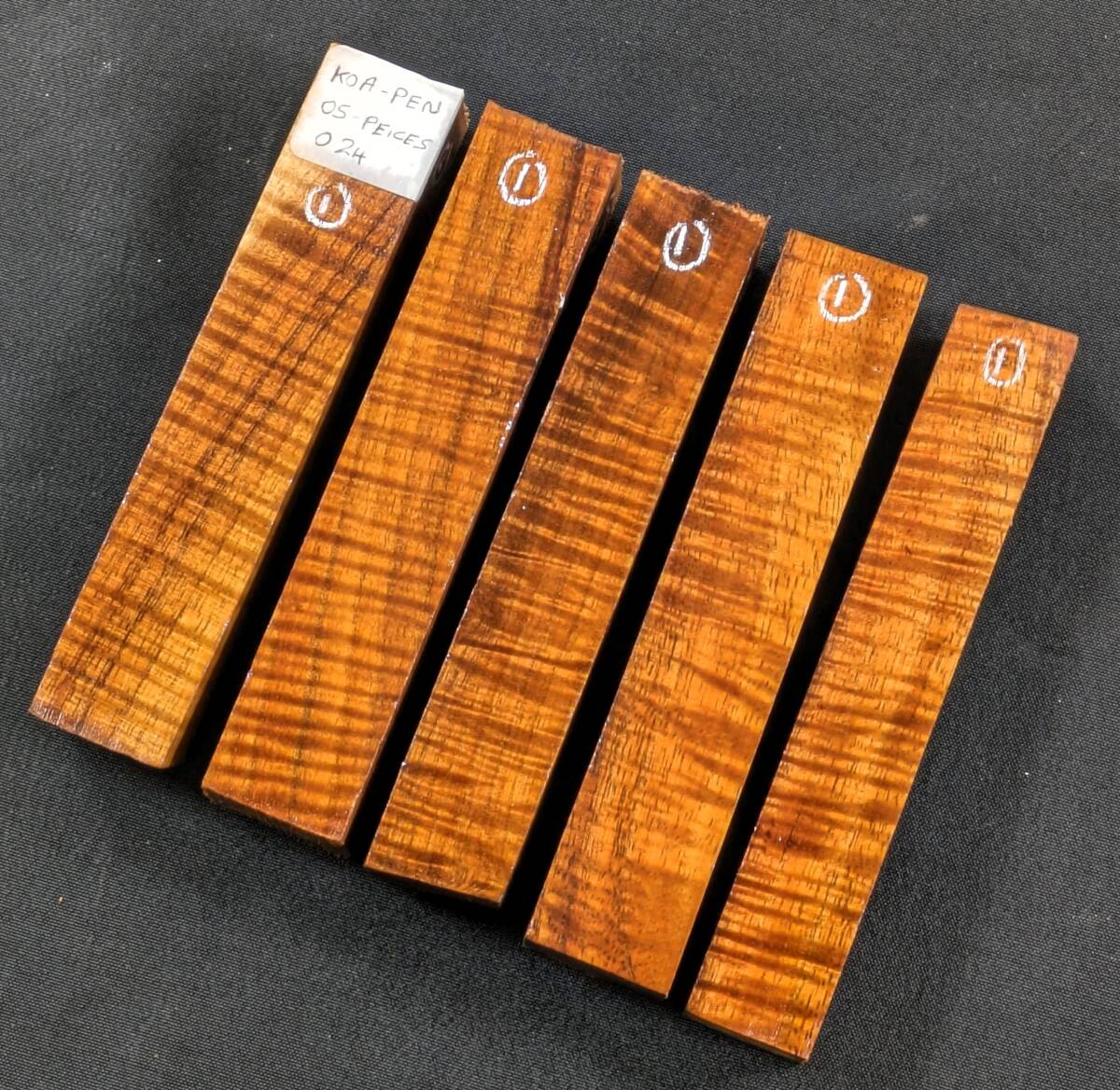 【注目!】KOA-PEN-024・希少5Aカーリー◆ハワイアンコア◆ペンブランク5本セット◆送料無料◆ハワイ直送◆Hawaiian Koa Wood拍卖