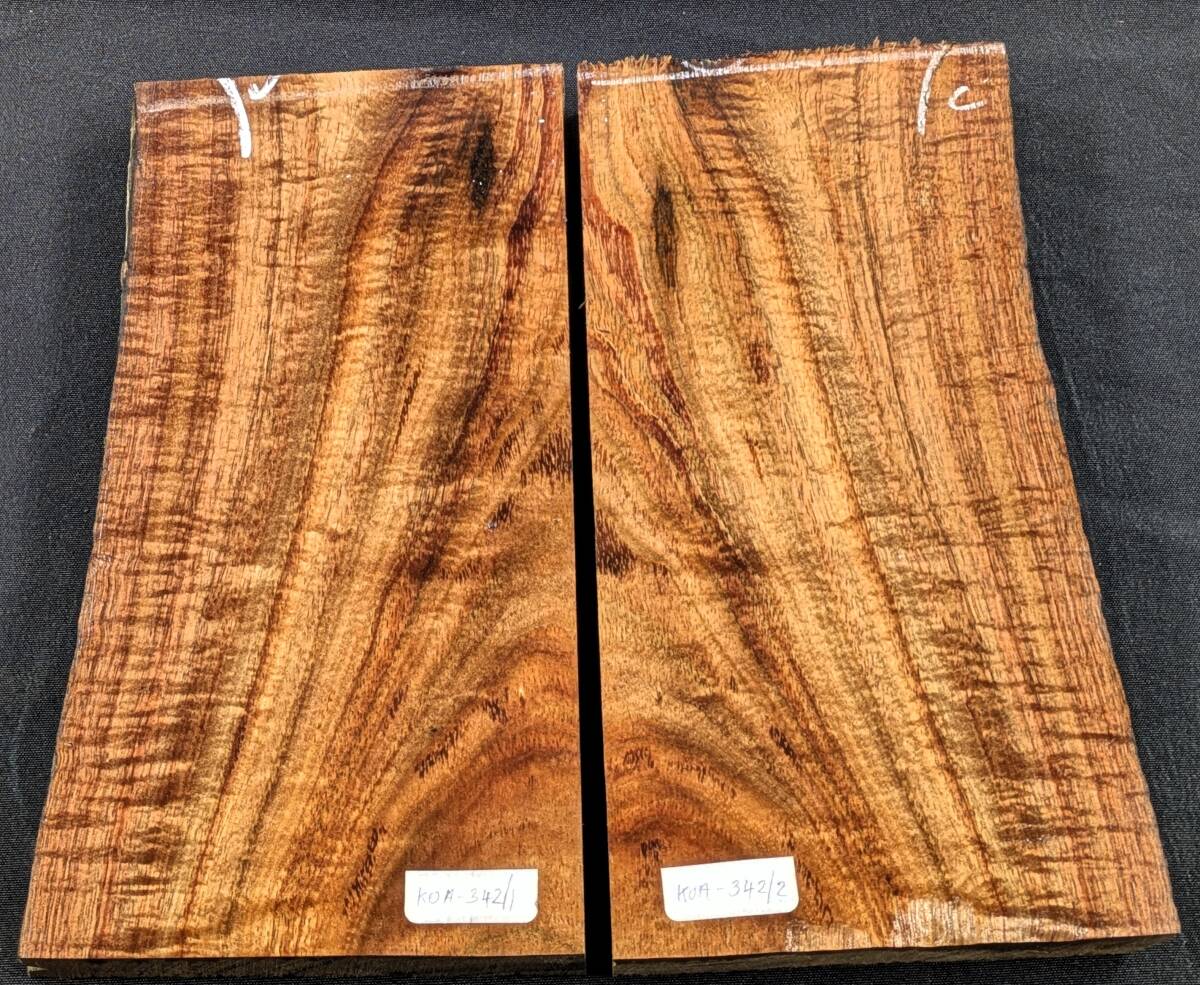 【ハワイアンコア・2本セット】◆KOA-342◆3Aグレードカーリー杢ブックマッチ◆送無◆ハワイアンコア◆ハワイ島直送◆ Hawaiian Koa #1#2拍卖