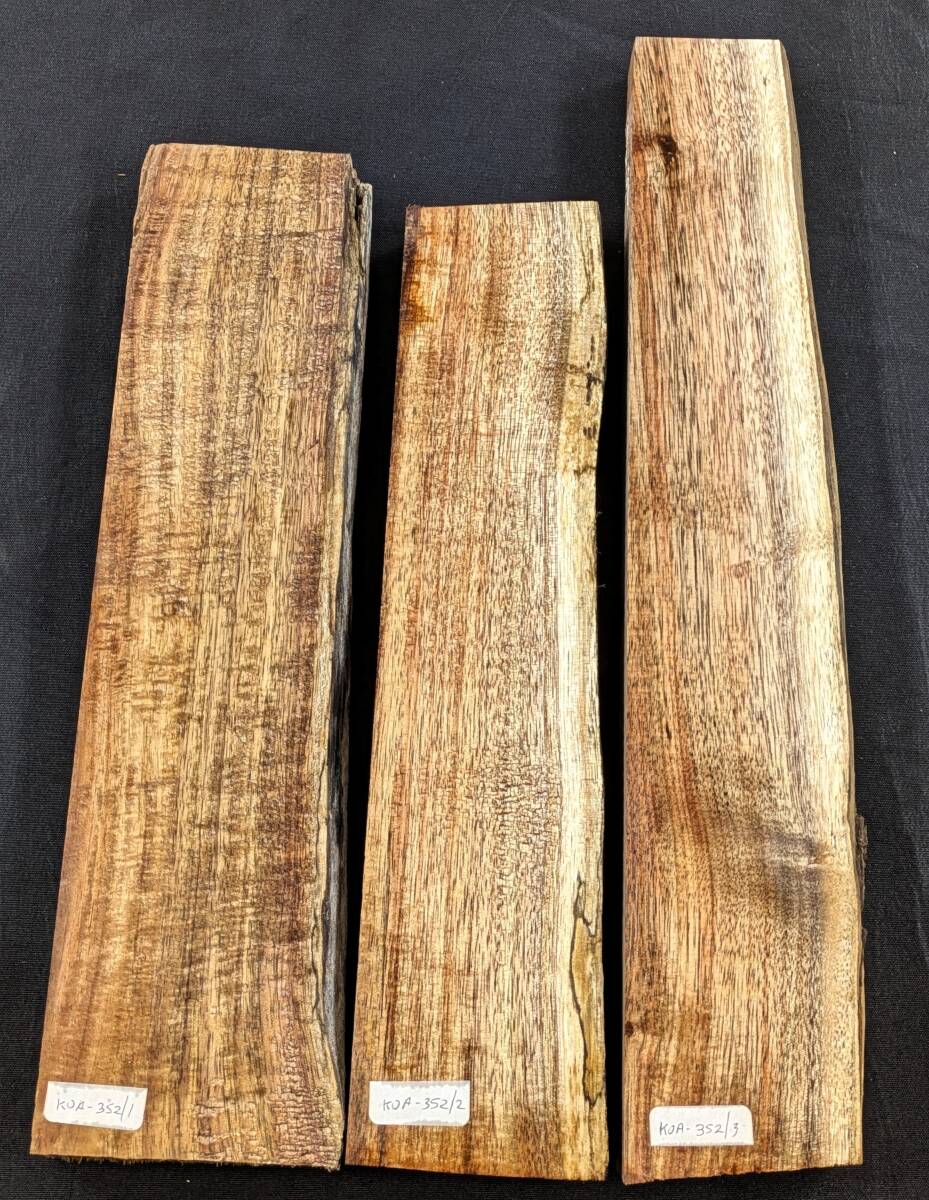 【ハワイアンコア・3本セット】◆KOA-352◆3A+,2Aグレードカーリー杢◆送無◆ハワイアンコア◆ハワイ直送◆ Hawaiian Koa#1#2#3拍卖