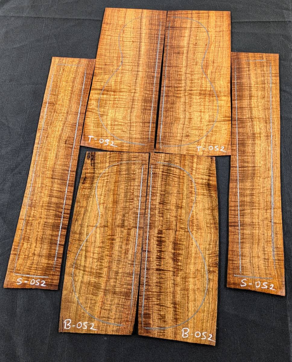 ◆注目!4A+カーリー ◆ハワイアンコア◆SP-TBS-052◆ソプラノウクレレ材・6枚セット◆表裏サイド◆送料無料◆ハワイ島直送 Hawaiian Koa拍卖