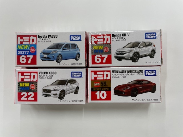 トミカ ★ 67 トヨタ パッソ ホンダ CR-V 22 ボルボ XC60 10 アストンマーティン 4台セット ★ タカラトミー拍卖