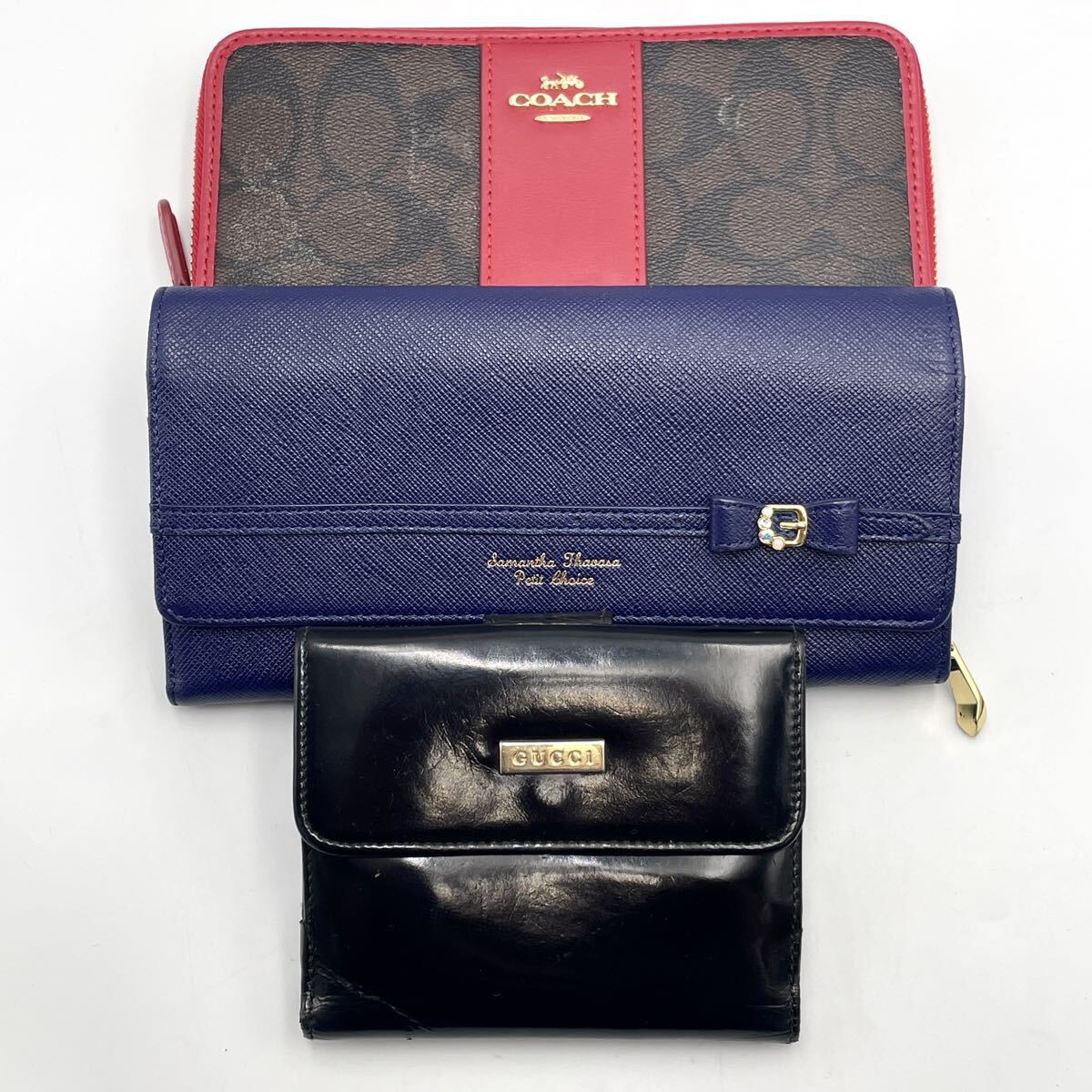 F ブランド財布3点まとめ GUCCI グッチ Samantha Thavasa サマンサタバサ COACH コーチ 長財布 ラウンドファスナー レザー モノトク拍卖