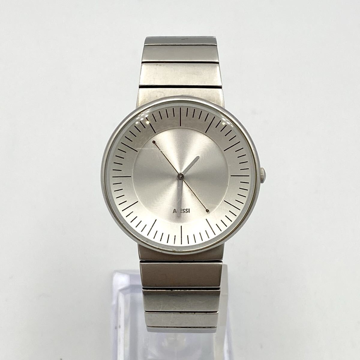☆ 稼働品 ALESSI ルナ AL8000 アレッサンドロ メンディーニ クォーツ 腕時計 シルバー シルバーカラー 稼働 ステンレススチール モノトク拍卖