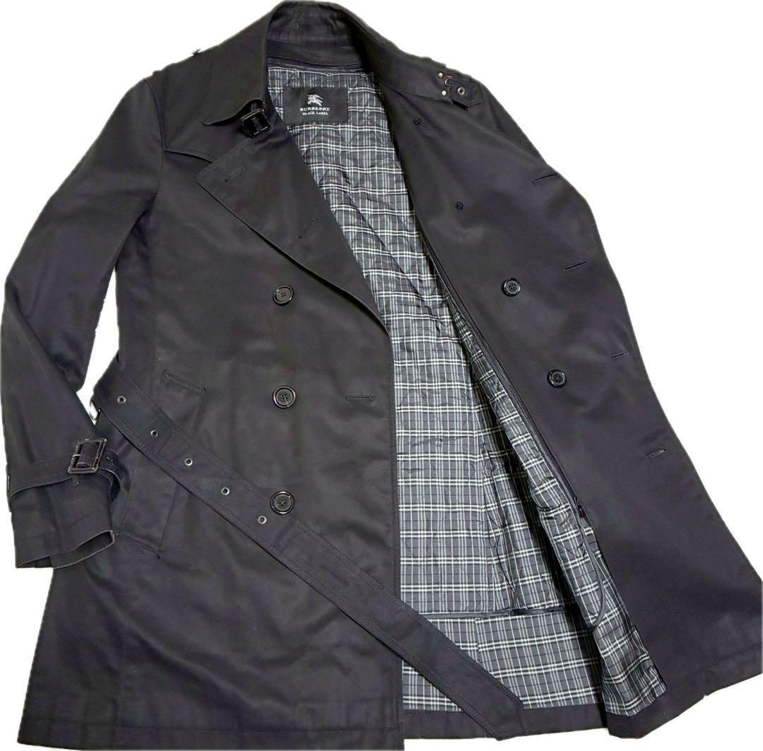 美品希少XL!!!◎BURBERRY BLACK LABEL バーバリーブラックレーベル トレンチコート ノバチェック ライナー 黒 ブラック ベルト カウレザー拍卖