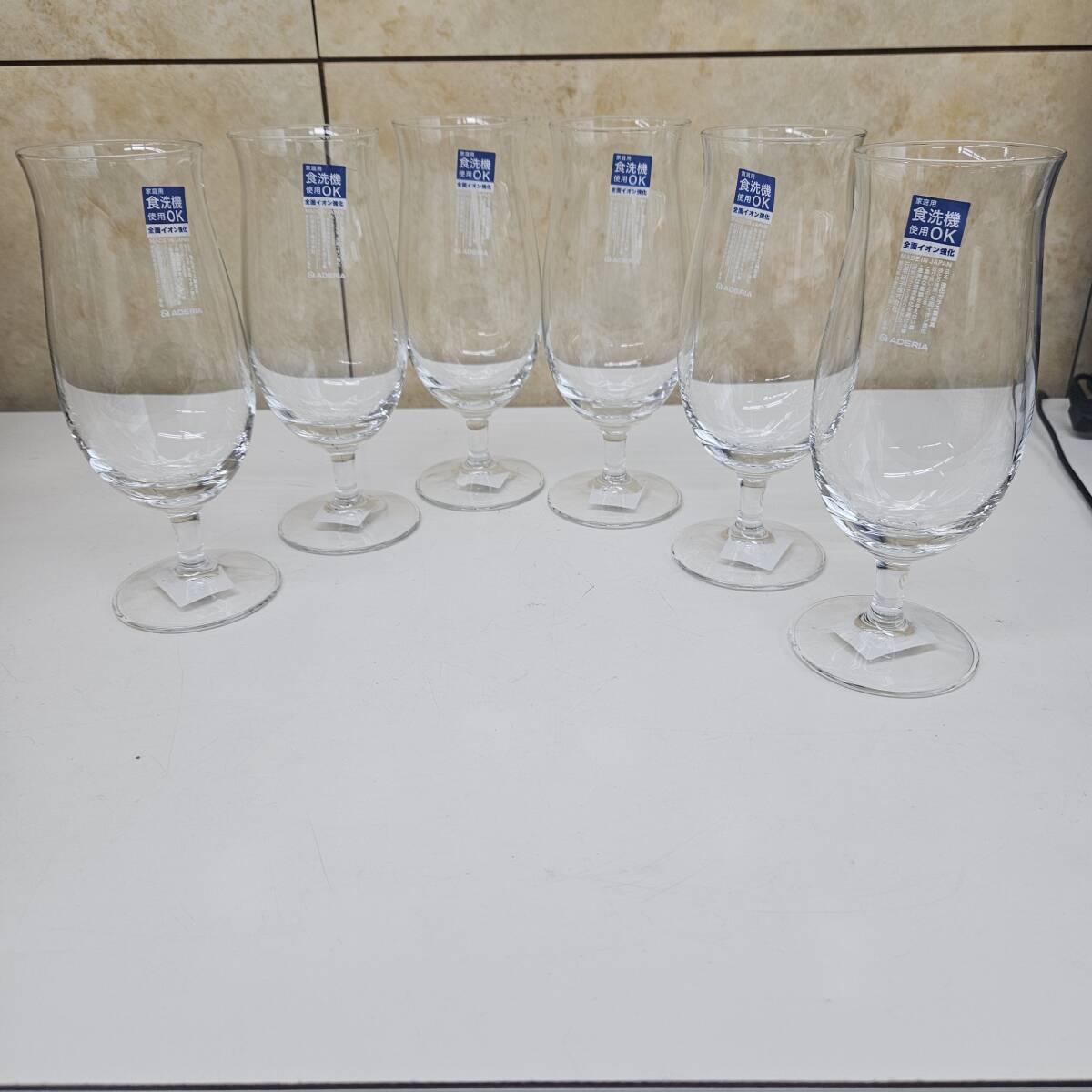 【美品】ビールグラス ガラス製 食洗器OK ステムコレクション プレミアムビアー 6個 L-6657【セット品】拍卖