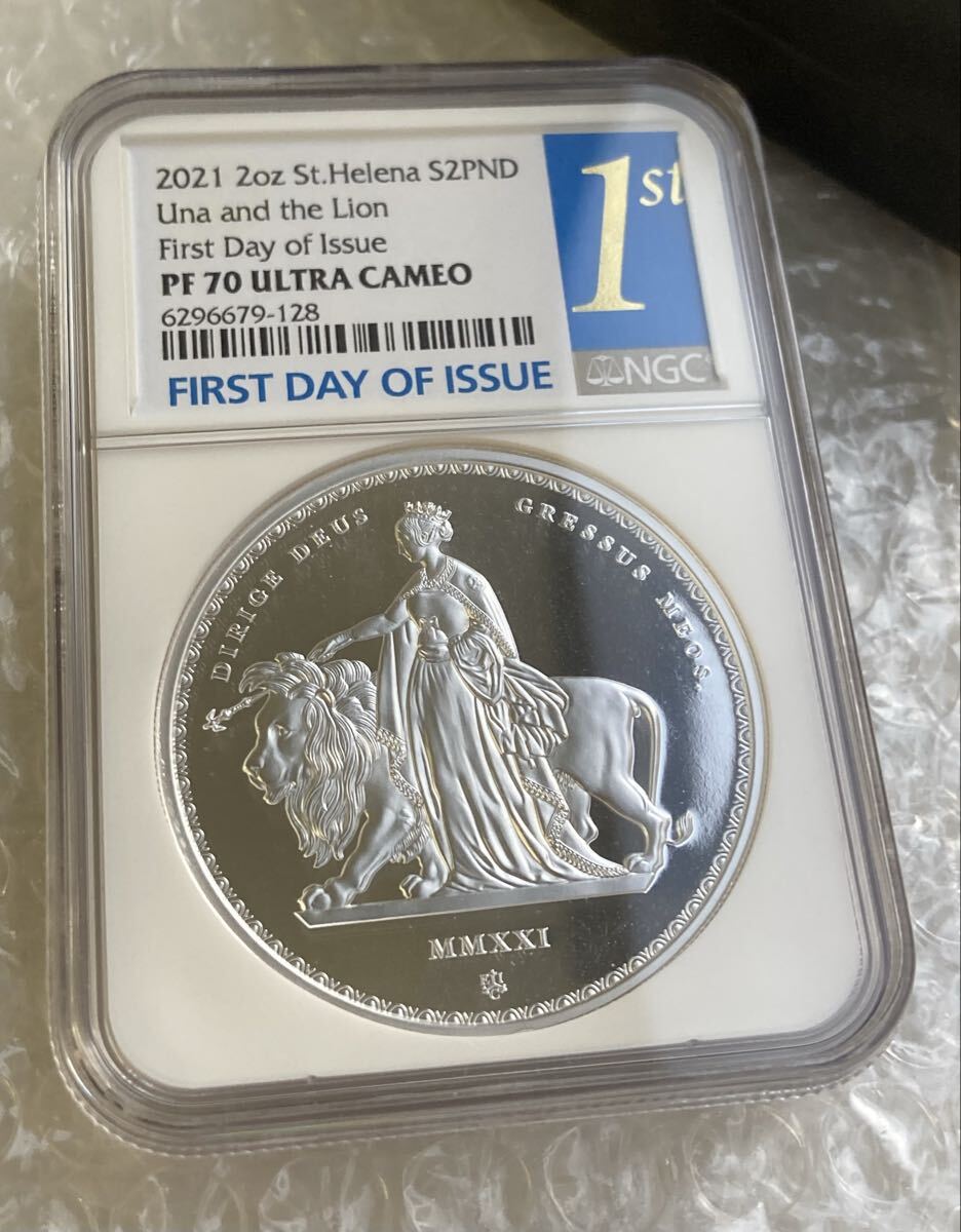 NGC鑑定PF70UC+FDI 2オンス銀貨 ウナとライオン マスターピース版 2021年 イギリス領セントヘレナ造幣局 シルバー プルーフコイン 発行即日拍卖