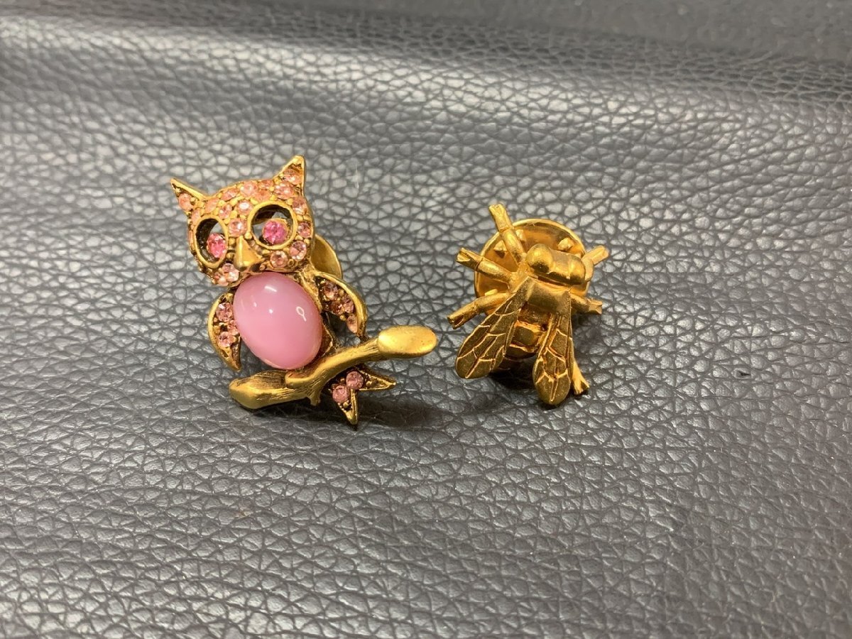 【OC-8076】Butler & Wilson バトラー&ウィルソン フクロウ ピンブローチ/蜂 虫モチーフ 2点 セット【千円市場】拍卖