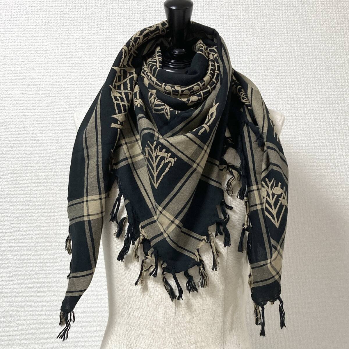 初期 本人期 NumberNine BOY期 カシミヤ混 音符 ジャガード 大判 アフガン ストール ナンバーナイン マフラー archive 4080207拍卖