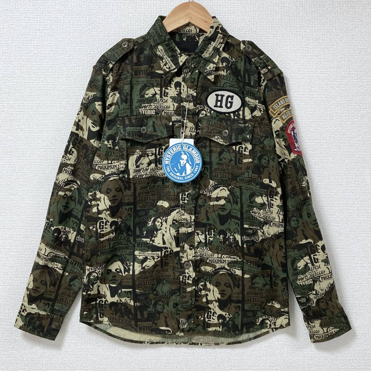 新品未使用品 HYSTERIC GLAMOUR ヒスガール 迷彩 総柄 長袖 シャツ メンズ Sサイズ ヒステリックグラマー カモフラ archive 5060722拍卖