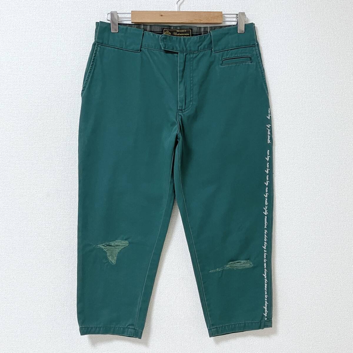 2009SS UNDERCOVER 稲妻 刺繍 NEO BOY ダメージ加工 クロップドパンツ 緑 2サイズ アンダーカバー パティスミス archive 5090280拍卖