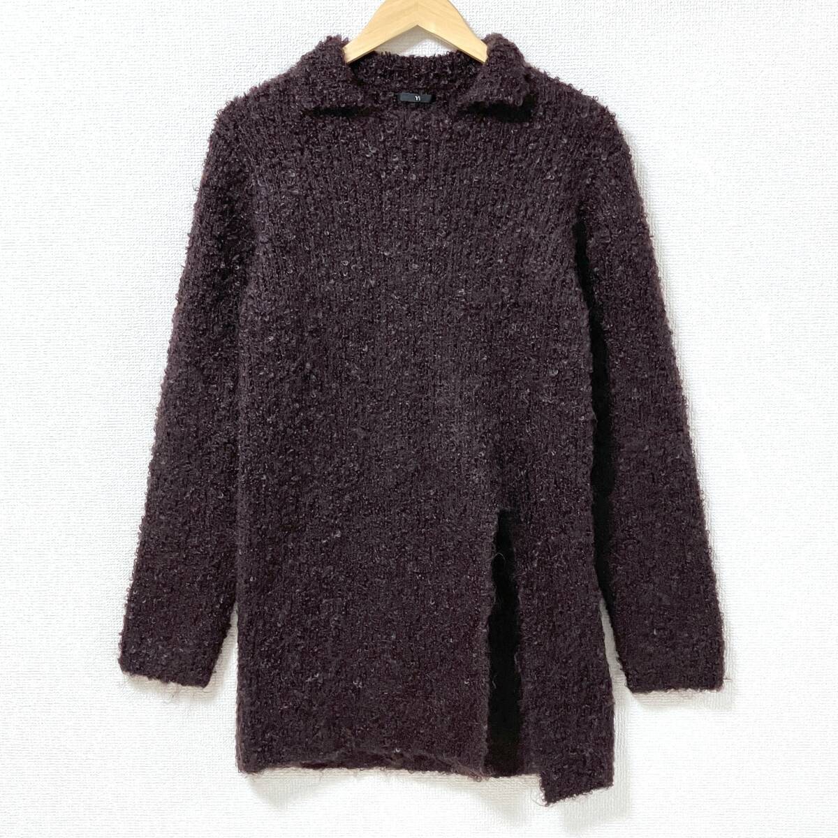 Y's Yohji Yamamoto スリット ローゲージ ウール ナイロン ロング丈 ニット セーター 茶色 ワイズ ヨウジヤマモト archive 5040107拍卖
