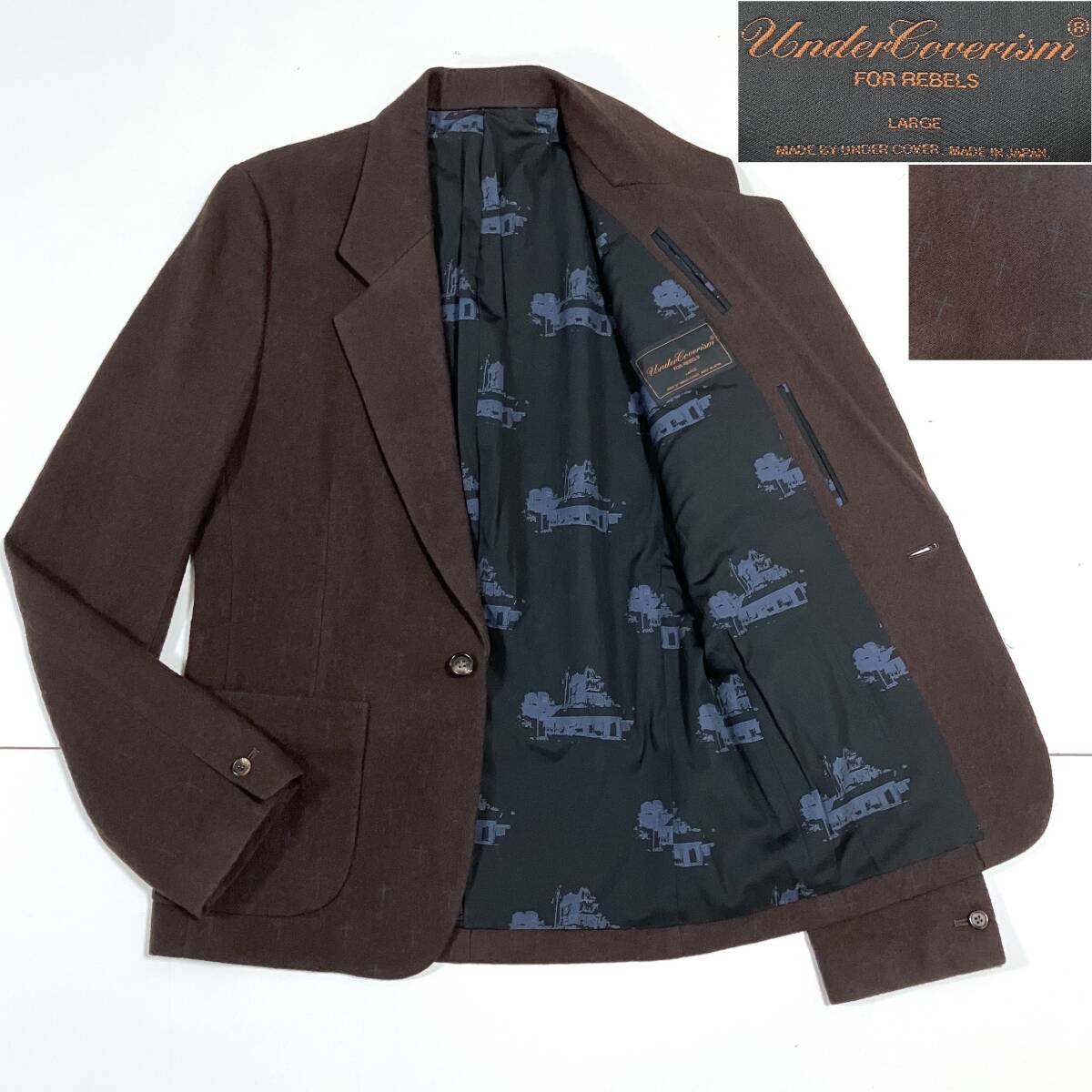 サンプル品 クロス UNDERCOVER 2002AW 魔女期 裏地 総柄 ジャケット 茶色 Lサイズ アンダーカバー ブルゾン VINTAGE archive 5030108拍卖