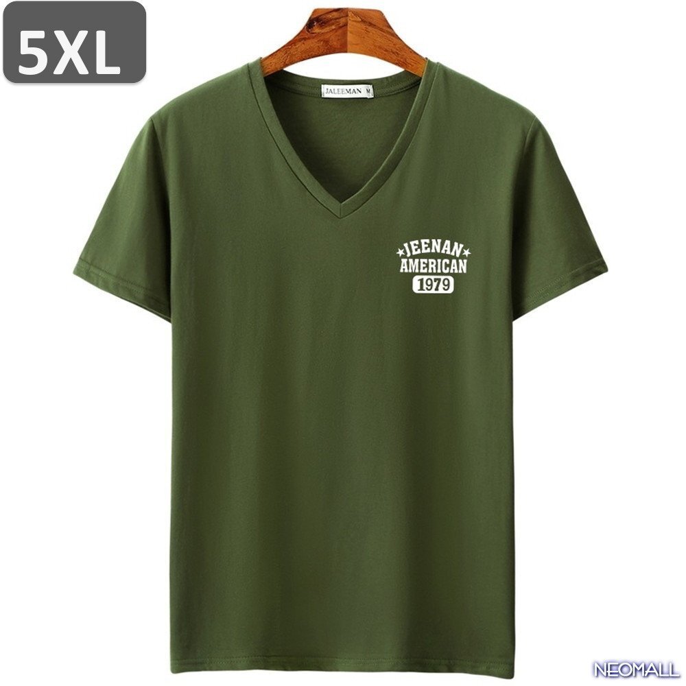 夏にピッタリ ☆ Vネック 半袖 Tシャツ【453】 グリーン 5XLサイズ トップス シャツ シンプル イラスト デザイン 春夏拍卖