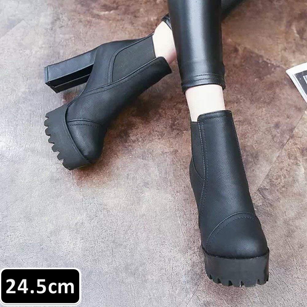 ショートブーツ ブッラク 24.5cm 101 サイドゴア サイドゴアブーツ レディース 厚底 厚底ソール チャンキーヒール ショート ショート丈拍卖