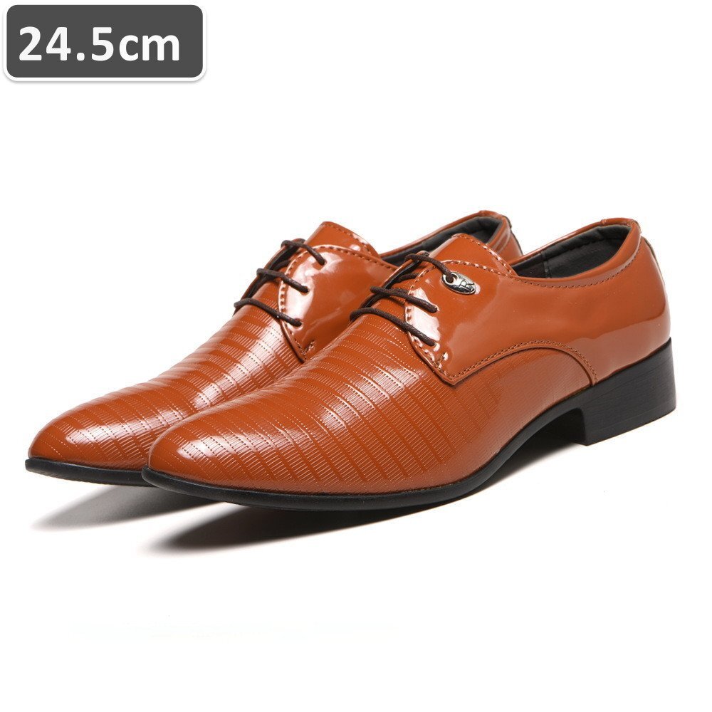 人気商品 ☆ メンズ ビジネス レザー シューズ ライトブラウン サイズ 24.5cm 革靴 靴 カジュアル 屈曲性 通勤 軽量 仕事 【611】拍卖