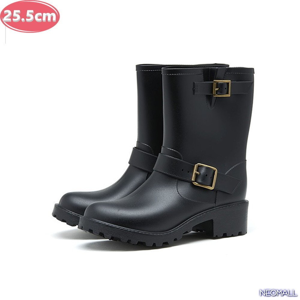 雨対策に☆ レディース お洒落な レインブーツ【495】 25.5cm ブラック レインシューズ 雨靴 梅雨対策 防滑 防水 雨 雪 晴れ兼用拍卖