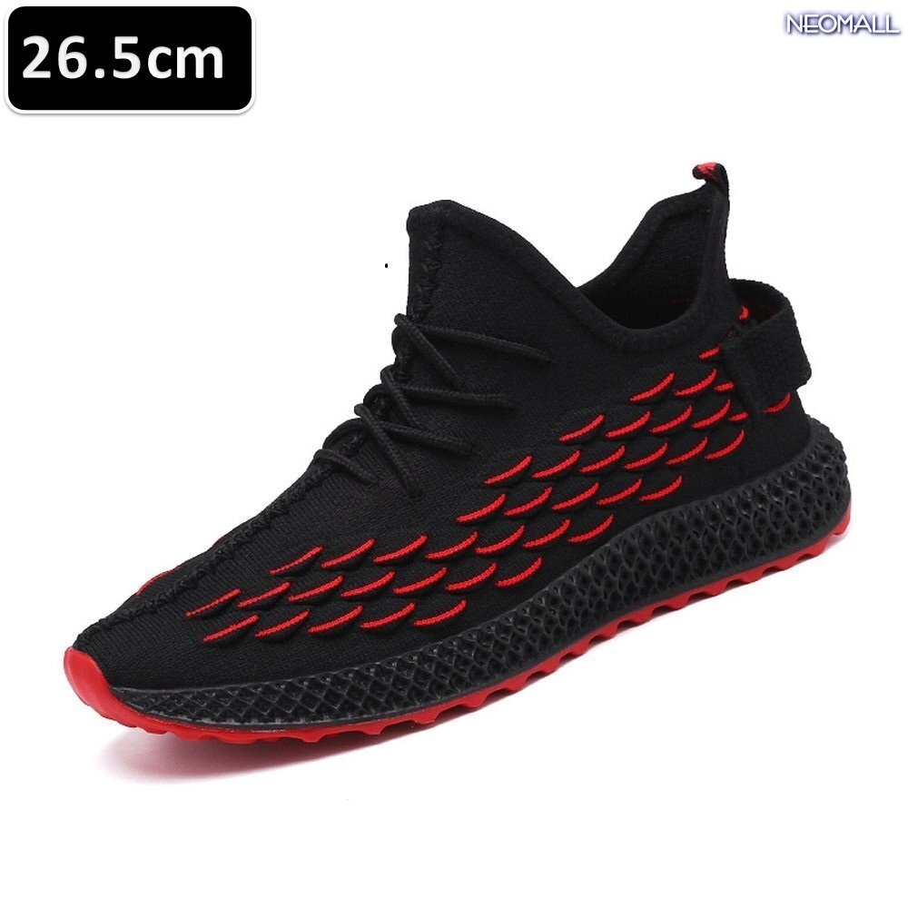 人気商品 ☆ メンズ スニーカー 26.5cm ブラック×レッド 靴 シューズ 防滑 ランニング ジョギング 通勤 通学 旅行 【400】拍卖
