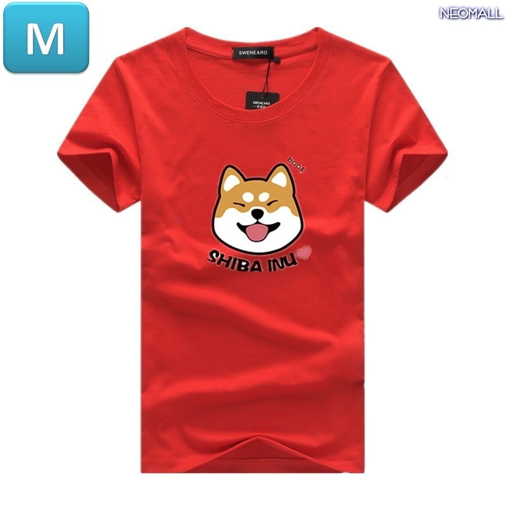 夏にピッタリ ☆ 丸首 半袖 Tシャツ【345】 レッド Mサイズ トップス シャツ シンプル イラスト シルエット 春夏拍卖