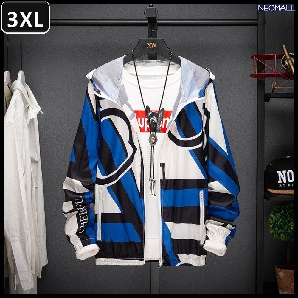 売れ筋商品 【374】 ウィンドブレーカー フード付き ブルー 3XL メンズ ナイロン カモフラ 柄 アウトドア 防風 軽量 ジャケット拍卖