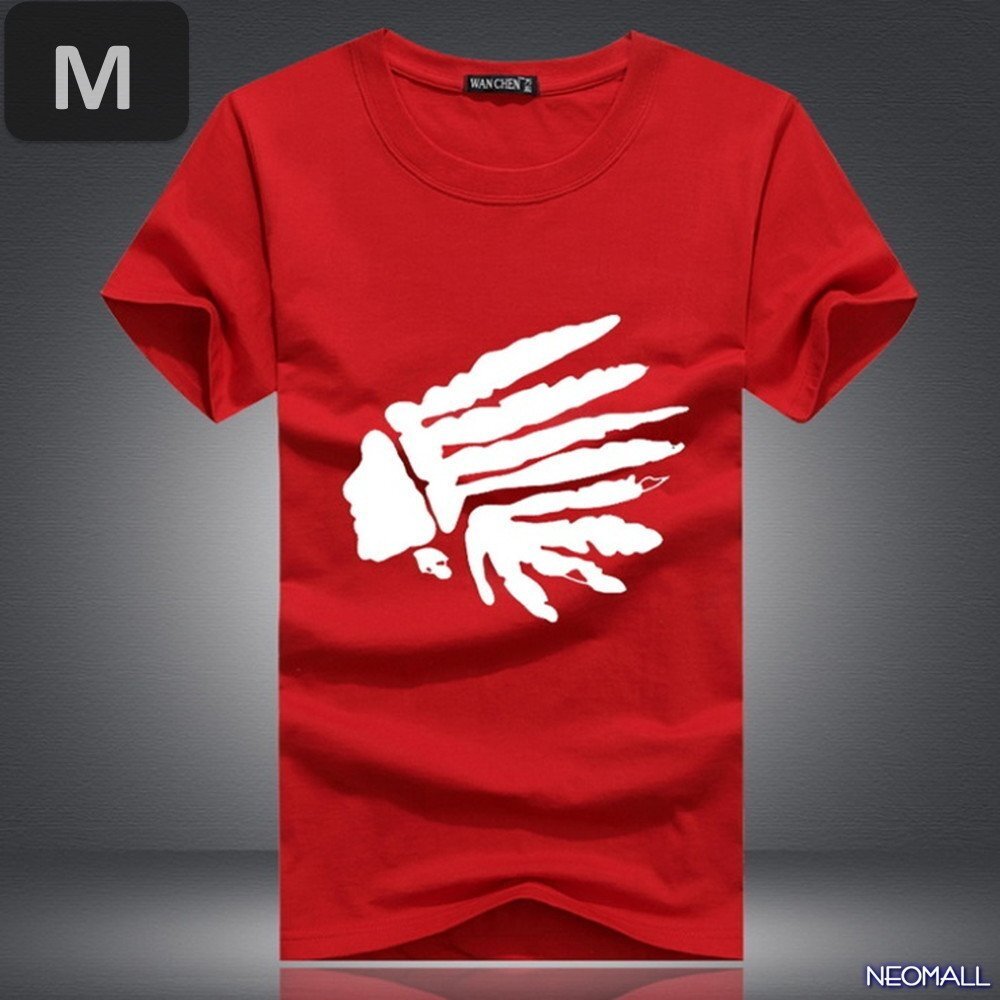 夏の定番 ☆ 丸首 半袖 Tシャツ【462】 レッド Mサイズ トップス シャツ シンプル イラスト デザイン 春夏拍卖